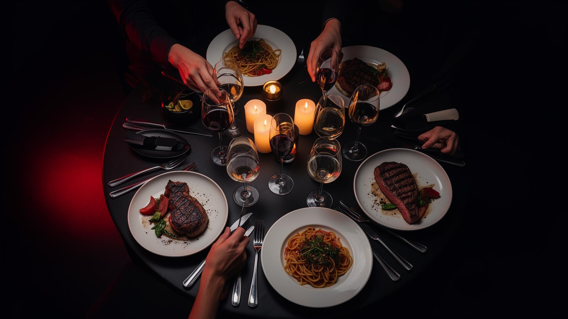 Friends sharing a candlelit dinner